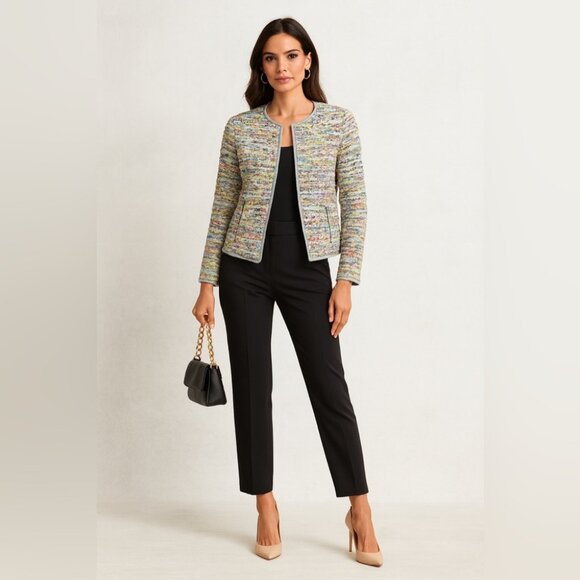 Riani Multicolor Bouclé Jacket Size 4 Tweed Knit Open Front Blazer - Picture 1 of 16